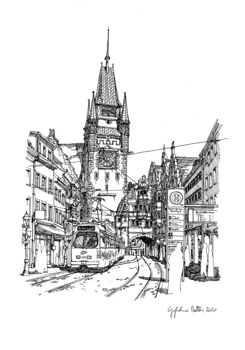 Drawing titled "Freiburg Im Breisga…" by Guglielmo Botter, Original Artwork, Ink