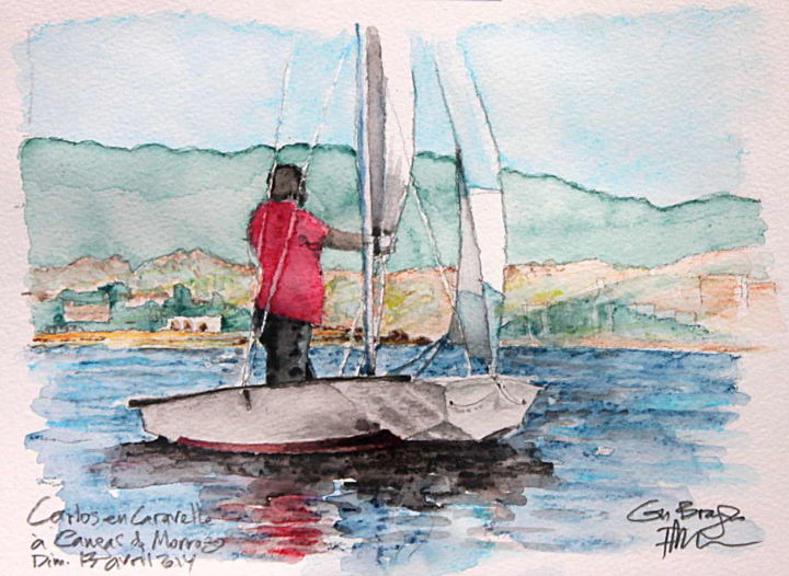 Painting titled "Carlos en Caravelle…" by Gu Bragh, Original Artwork, Watercolor