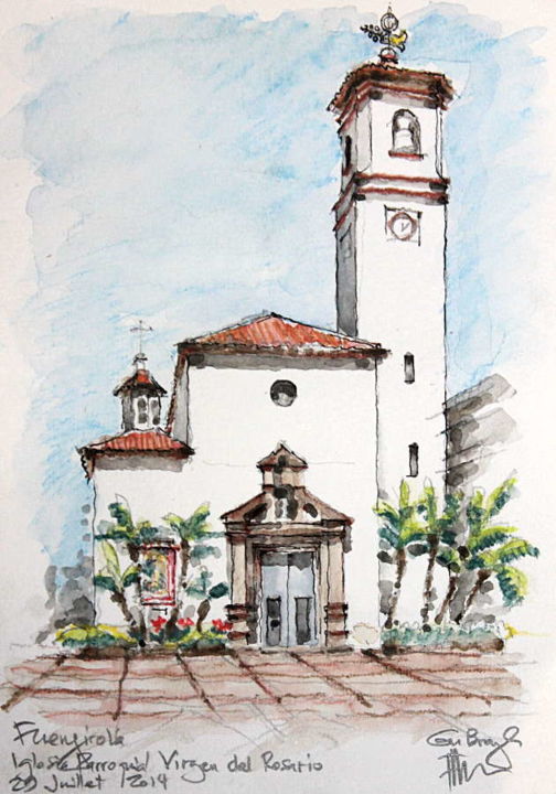 Pintura intitulada "Iglesia Virgen del…" por Gu Bragh, Obras de arte originais, Aquarela