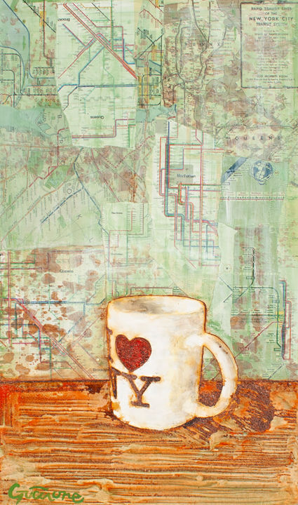 Schilderij getiteld "NY Mug" door Davide Guccione, Origineel Kunstwerk, Collages