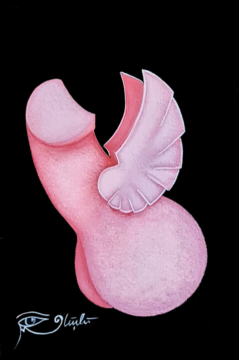 Malerei mit dem Titel "The Flying Phallus" von Güçlü Kadir Yılmaz, Original-Kunstwerk, Acryl