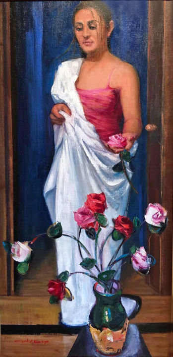 Painting titled "Portrait of wife" by Gudrat Gurbanov, Original Artwork, Oil