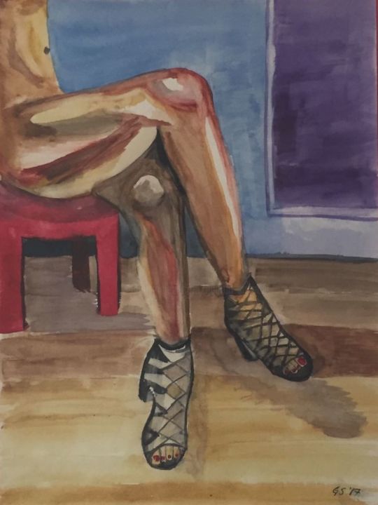 Painting titled "legs in italy" by Gudrun Sageder, Original Artwork, Watercolor
