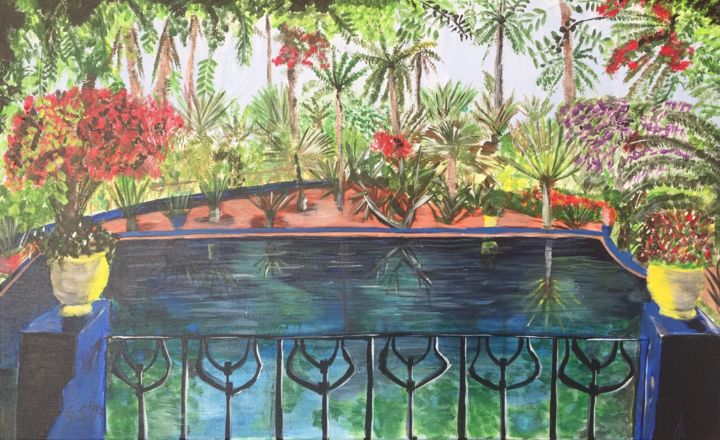 Painting titled "Jardin Majorelle" by Gudrun Sageder, Original Artwork, Acrylic