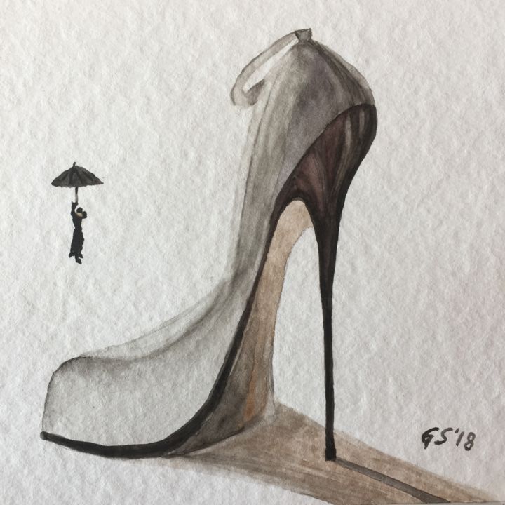 Malerei mit dem Titel "umbrella landing on…" von Gudrun Sageder, Original-Kunstwerk, Aquarell