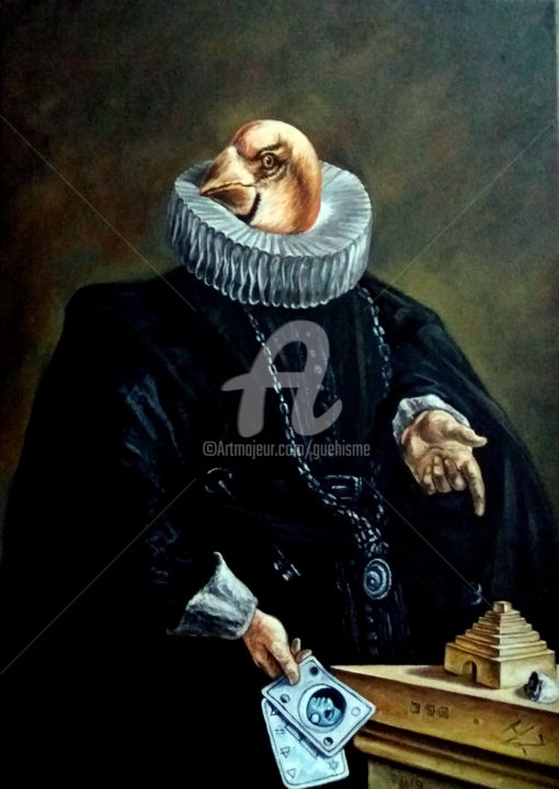 Pintura intitulada "Monsieur Sélène" por Thierry Guého, Obras de arte originais, Óleo