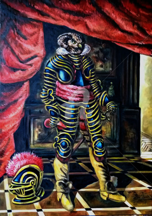 Malerei mit dem Titel "Chevalier de Mars" von Thierry Guého, Original-Kunstwerk, Öl
