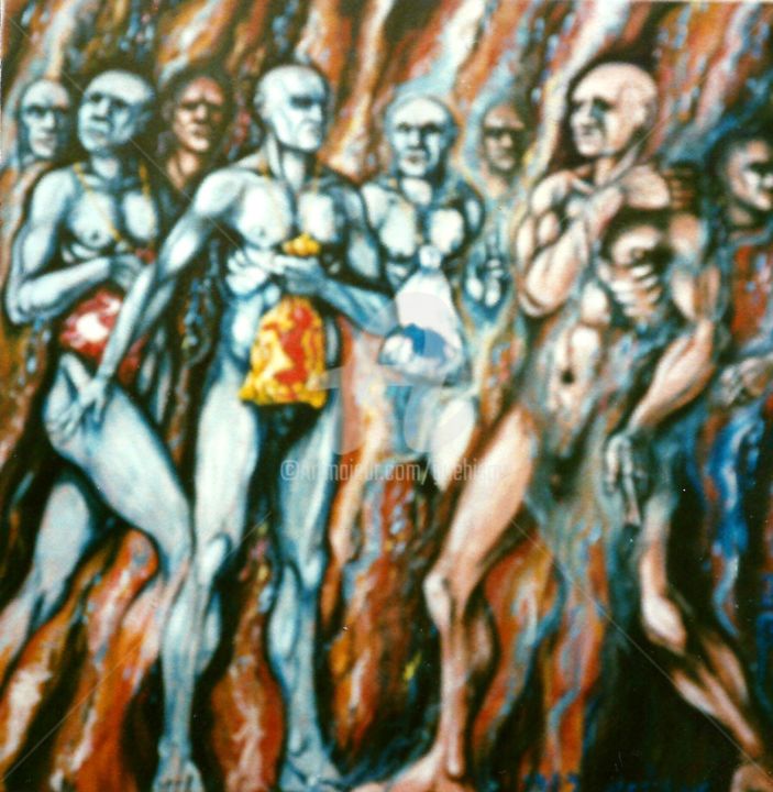 Malerei mit dem Titel "Les Usuriers" von Thierry Guého, Original-Kunstwerk, Öl