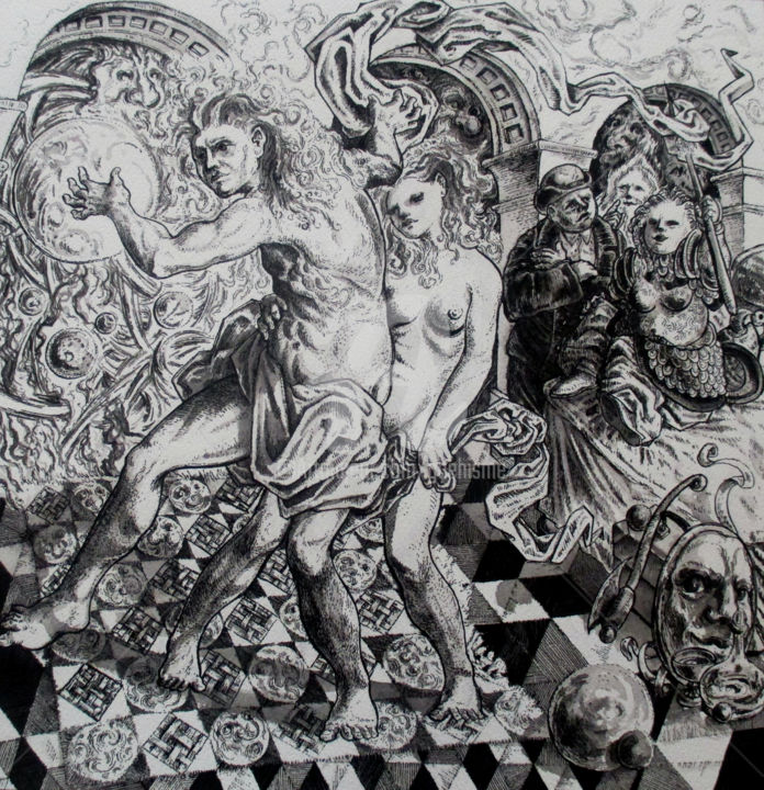 Desenho intitulada "Verrou" por Thierry Guého, Obras de arte originais, Tinta