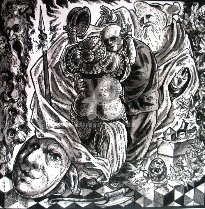 Dessin intitulée "Réconciliation" par Thierry Guého, Œuvre d'art originale, Encre