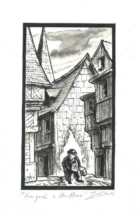 Rysunek zatytułowany „Gougoul à Honfleur” autorstwa Thierry Guého, Oryginalna praca, Atrament