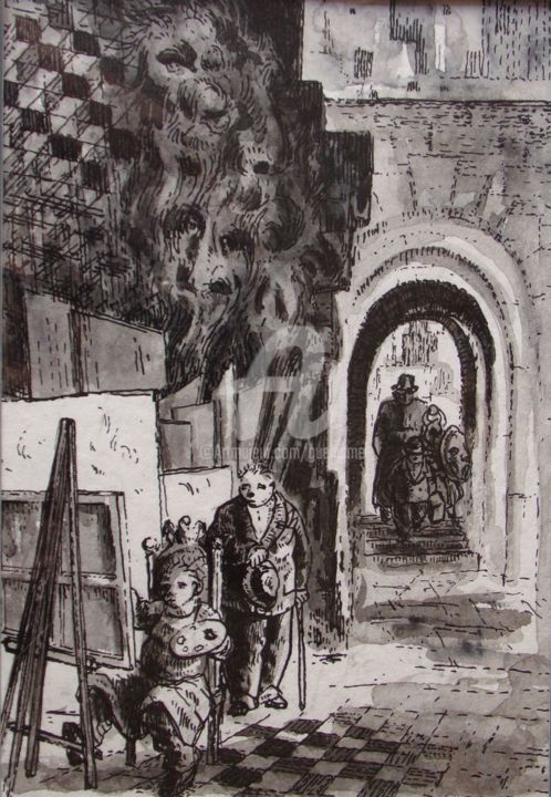 "Les visiteurs de l'…" başlıklı Resim Thierry Guého tarafından, Orijinal sanat, Mürekkep