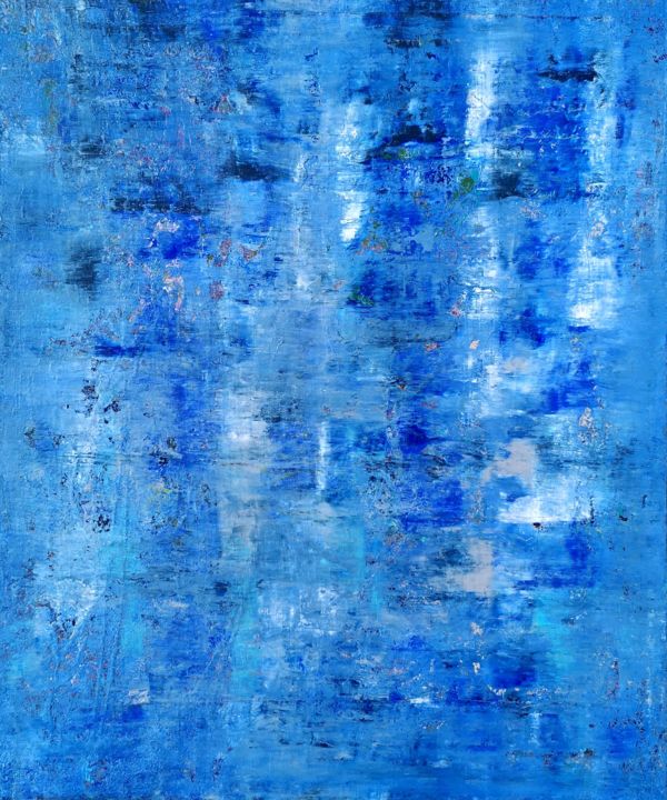 Painting titled "Abstraction en bleu" by Jean François Guelfi, Original Artwork, Acrylic Mounted on Wood Stretcher frame