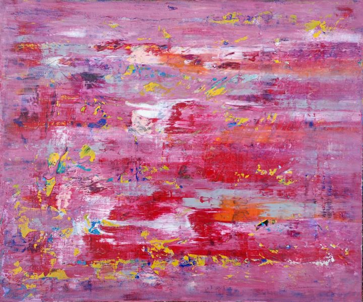 Malerei mit dem Titel "Abstraction en rouge" von Jean François Guelfi, Original-Kunstwerk, Acryl Auf Keilrahmen aus Holz mon…