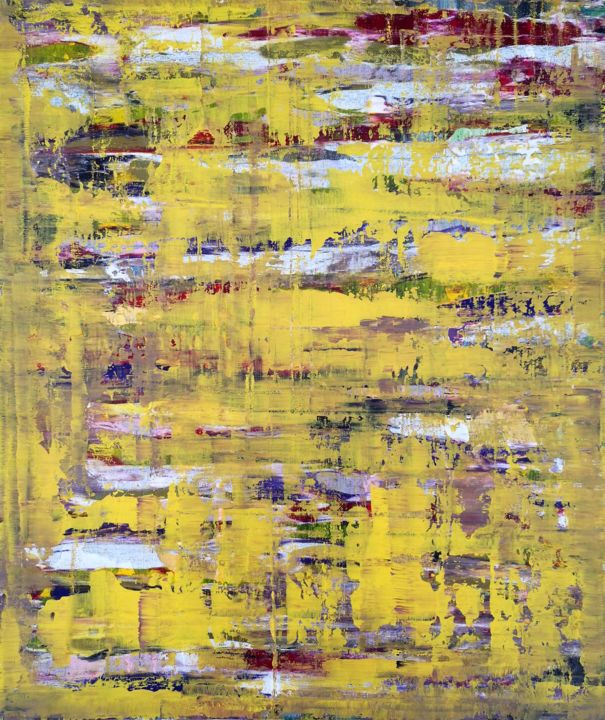Painting titled "Abstraction en jaune" by Jean François Guelfi, Original Artwork, Acrylic Mounted on Wood Stretcher frame