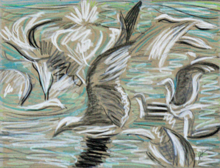 Drawing titled "oiseaux 2" by Guénaël Henrion, Original Artwork, Pencil