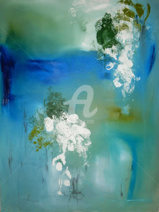 Картина под названием "Lime, green and tan…" - Gugi Goo, Подлинное произведение искусства, Масло