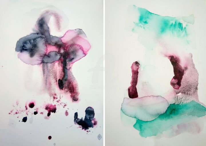 Pintura intitulada "C memory T" por Gugi Goo, Obras de arte originais, Aquarela