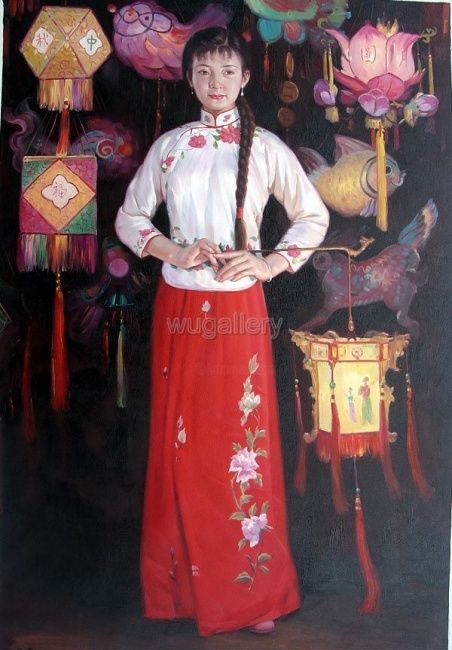 Pittura intitolato "FESTIVAL" da Guibing Zhu, Opera d'arte originale, Olio