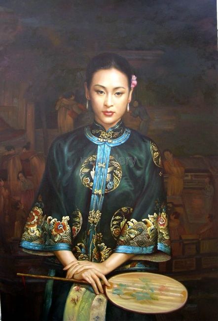 Pittura intitolato "THE CHINESE GIRL" da Guibing Zhu, Opera d'arte originale, Olio