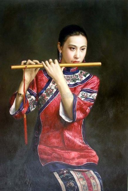 Pittura intitolato "THE CHINESE FLUTIST" da Guibing Zhu, Opera d'arte originale, Altro