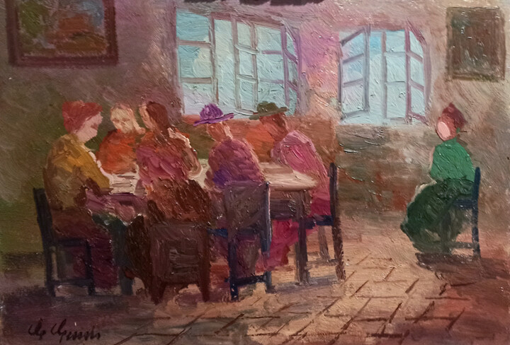 Painting titled "Family catch ups -…" by Guido Guidi, Original Artwork, Oil Mounted on Wood Panel