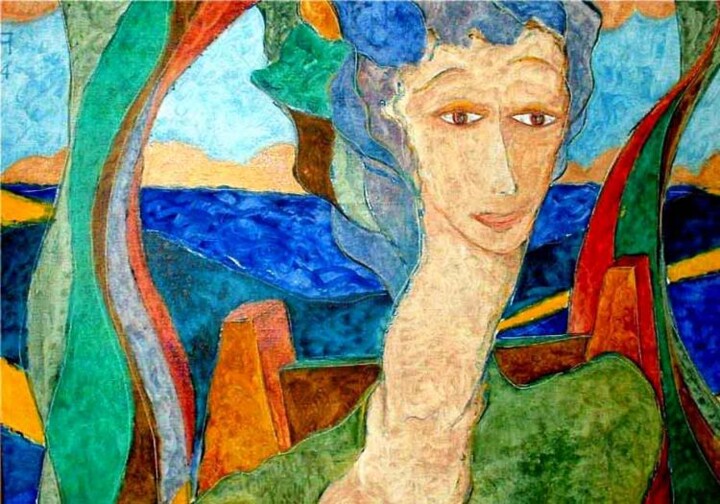 Pittura intitolato "donna davanti al fi…" da Guido Maria Filippi, Opera d'arte originale, Olio