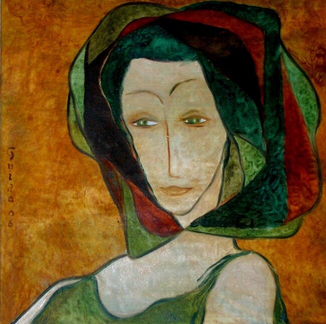 Peinture intitulée "Donna in verde" par Guido Maria Filippi, Œuvre d'art originale, Huile