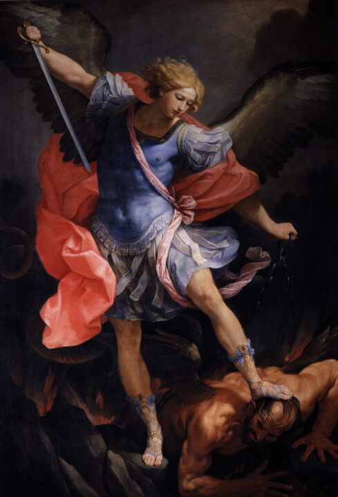 Peinture intitulée "L'archange Michel v…" par Guido Reni, Œuvre d'art originale, Huile