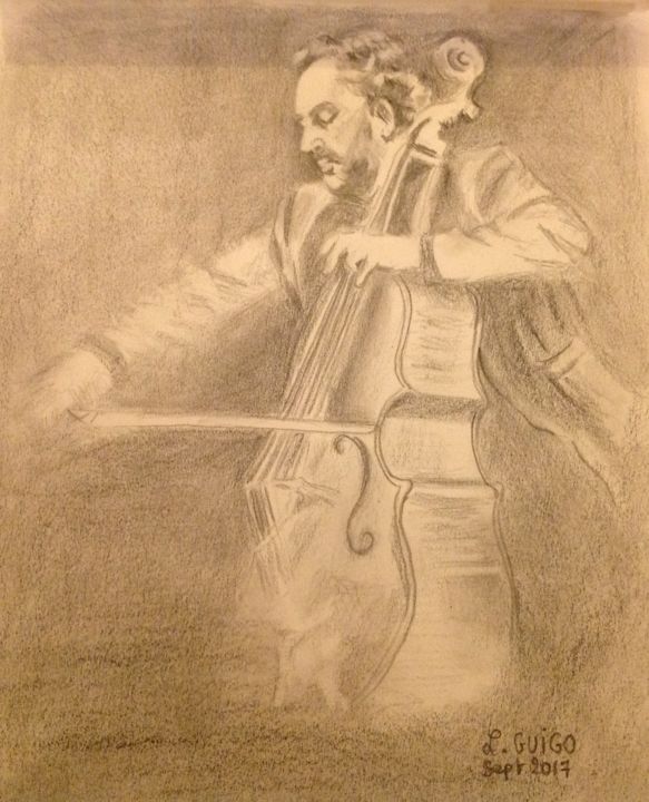 Dessin intitulée "Mon ami violoncelli…" par Lydia Guigo, Œuvre d'art originale, Graphite