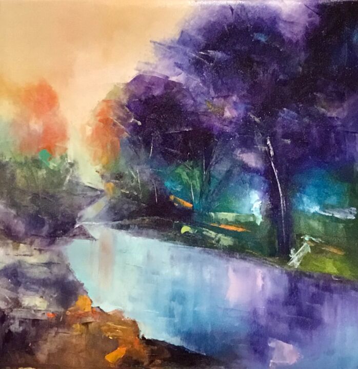 Pintura intitulada "Rivière à Luri" por Lydia Guigo, Obras de arte originais, Óleo Montado em Armação em madeira