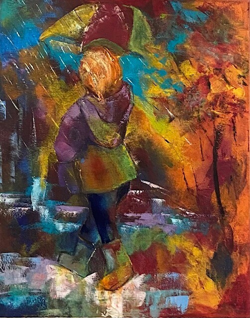 Pintura titulada "pluie d'automne" por Lydia Guigo, Obra de arte original, Oleo Montado en Bastidor de camilla de madera