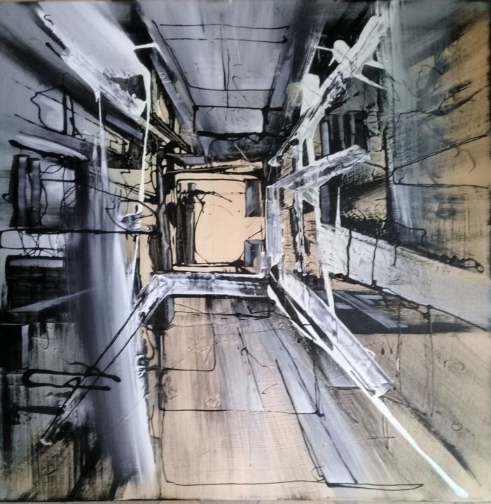 Peinture intitulée "Au bout du couloir…" par Guillaume Vincent, Œuvre d'art originale, Acrylique Monté sur Châssis