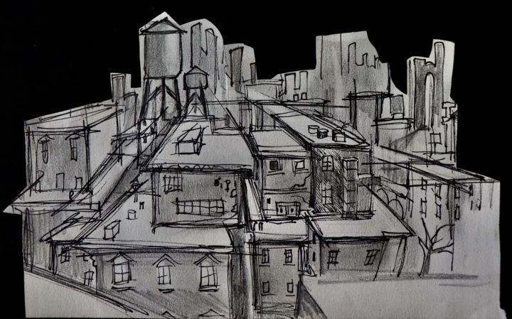 「Terrasse 3」というタイトルの描画 Guillaume Vincentによって, オリジナルのアートワーク, 鉛筆