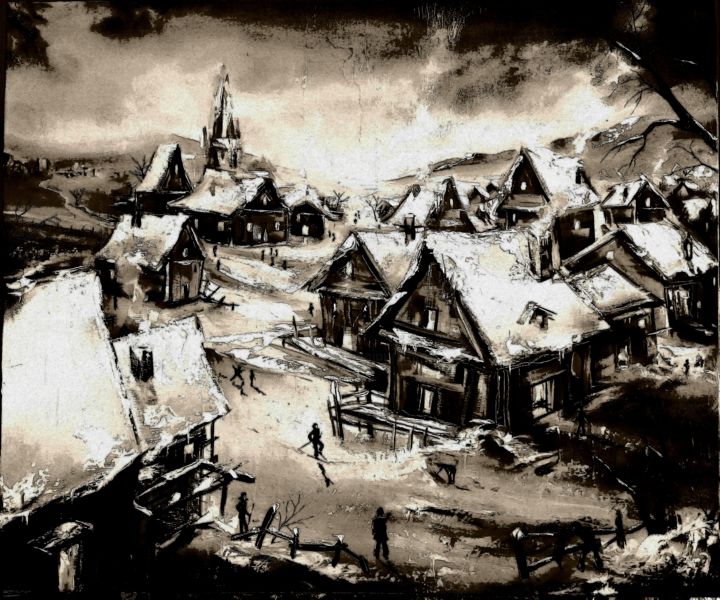 Peinture intitulée "Village" par Guillaume Vincent, Œuvre d'art originale, Huile
