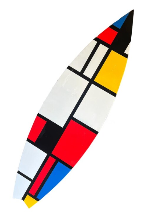 Skulptur mit dem Titel "Mondrian Surfboard" von Guillaume Anthony, Original-Kunstwerk, Holz