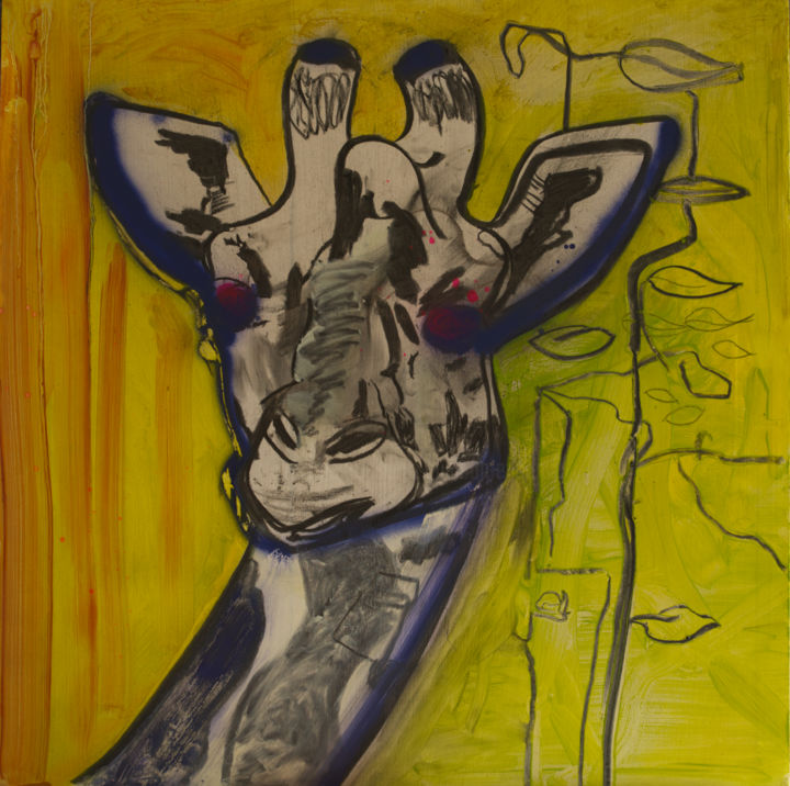 Pittura intitolato "Giraffe" da Guillaume Canva (.cG.), Opera d'arte originale, Carbone