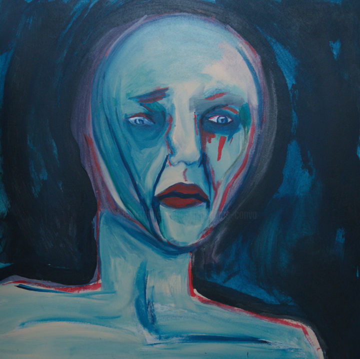 Painting titled "Blue man" by Guillaume Canva (.cG.), Original Artwork, Acrylic Mounted on Wood Stretcher frame