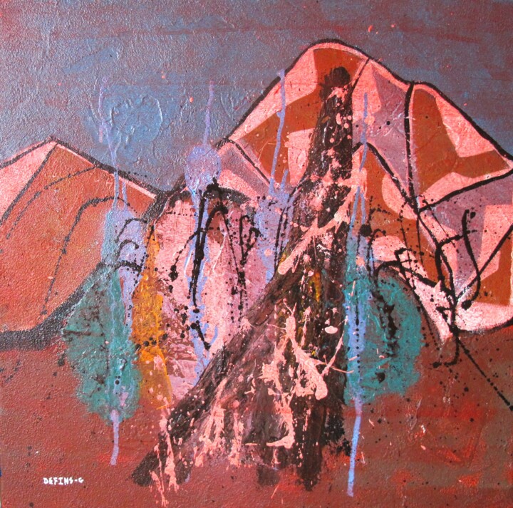Painting titled "Paysage volcanique" by Guillaume Defins, Original Artwork, Acrylic