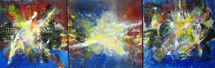 Painting titled "BIG BANG tryptique" by Guillaume Defins, Original Artwork, Acrylic Mounted on Wood Stretcher frame