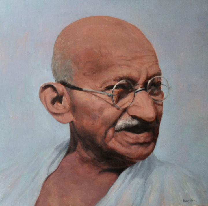Pittura intitolato "Mahatma Gandhi" da Guillaume Henrich, Opera d'arte originale, Olio