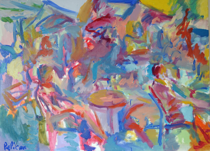 Peinture intitulée "La terrasse de café" par Guillaume Pelican, Œuvre d'art originale