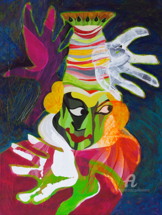 Painting titled "Kathakali" by Guillaume Rist, Original Artwork, Acrylic