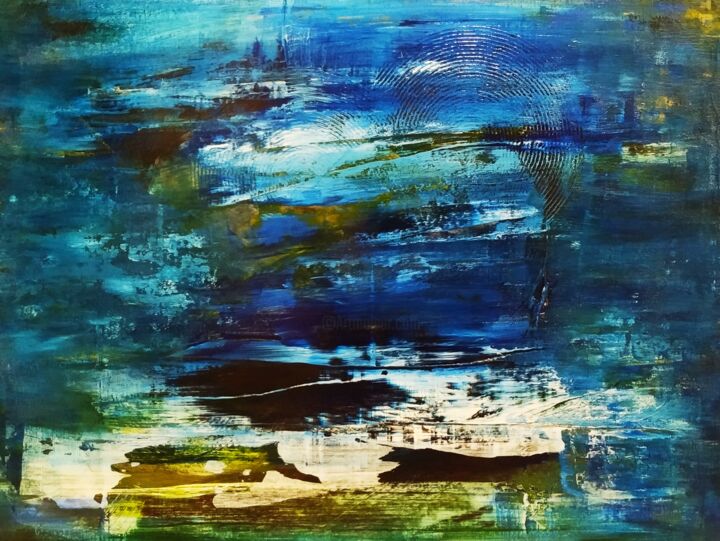 Painting titled "La vague" by Guillaume Robic, Original Artwork, Acrylic Mounted on Wood Stretcher frame