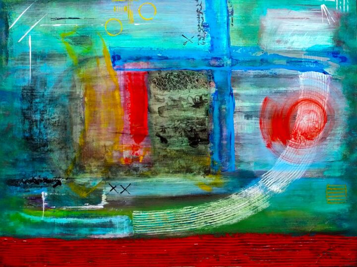 Painting titled "Conte vague après l…" by Guillaume Robic, Original Artwork, Acrylic Mounted on Wood Stretcher frame