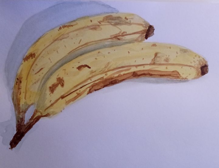 Painting titled "Bananes" by Guillemette Hervieux, Original Artwork, Watercolor