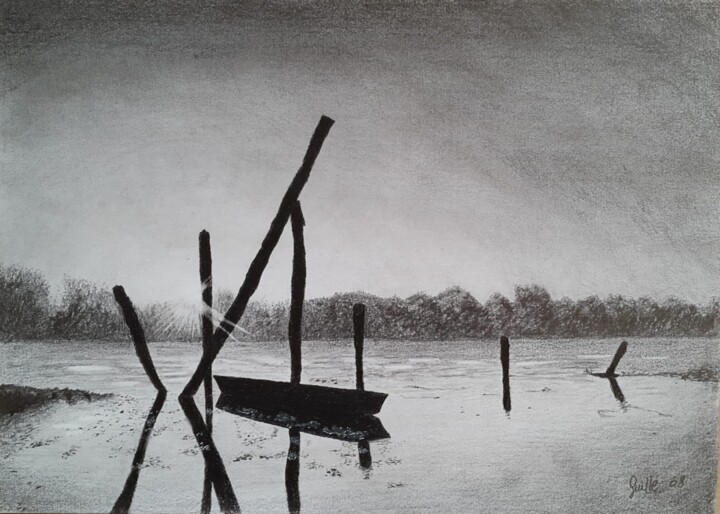 Tekening getiteld "Lago" door Guillermo Marcer, Origineel Kunstwerk, Potlood