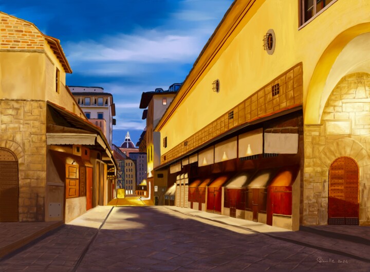 Digital Arts με τίτλο "Ponte Vecchio" από Guillermo Marcer, Αυθεντικά έργα τέχνης, Ψηφιακή ζωγραφική