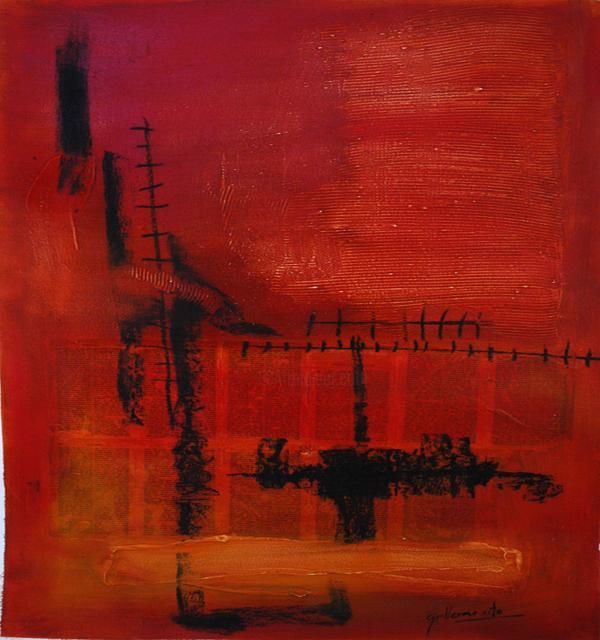 Painting titled "composition in red X" by Guillermo Rito, Original Artwork, Oil