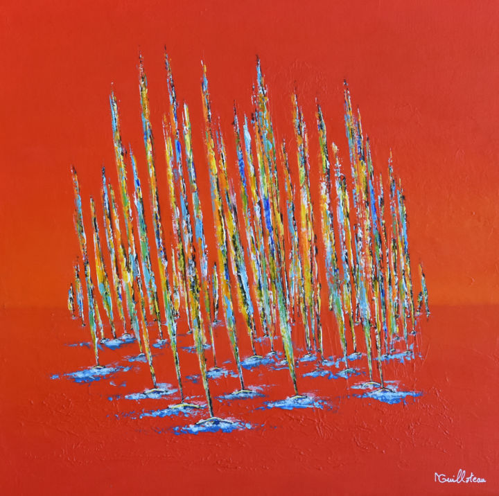 Schilderij getiteld "Red challenge en so…" door Michele Guilloteau, Origineel Kunstwerk, Acryl